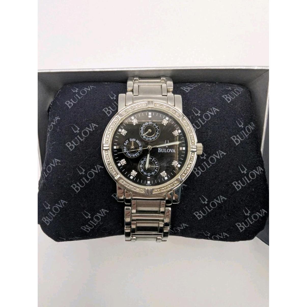 Mens Bulova Diamond Accent Chronograph Watch With Black Dial Model 96e04